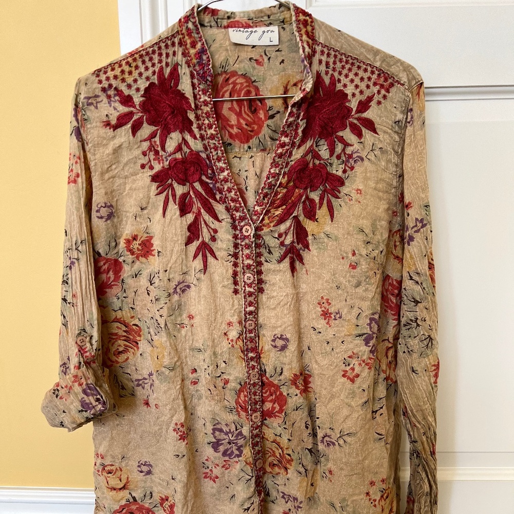 Vintage Goa Embroidered Blouse, size Large
